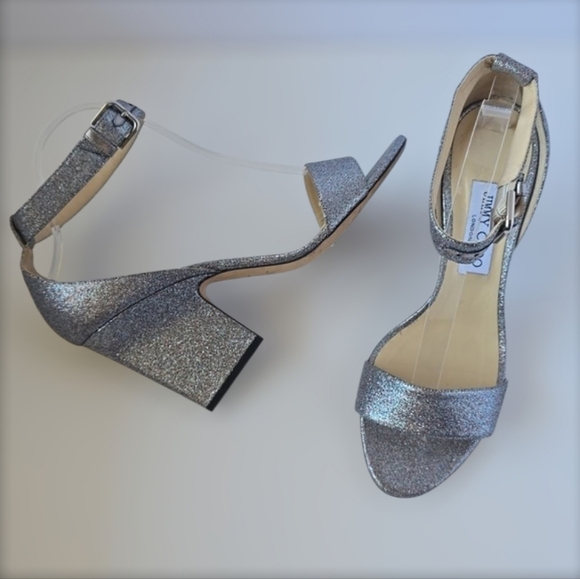 Jimmy Choo Edina 85 Ankle Strap Sparkle Sandals Luxury Leather Heels - Picture 12 of 17